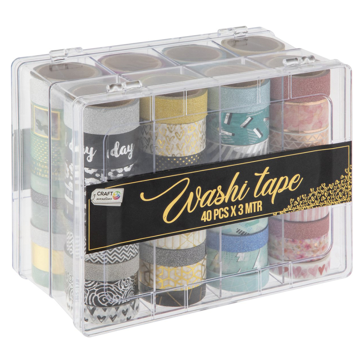 Washi-tape 40-pak + oppbevaringsboks i gruppen Hobby & Kreativitet / Hobbytilbehør / Washi Tape hos Pen Store (128586)