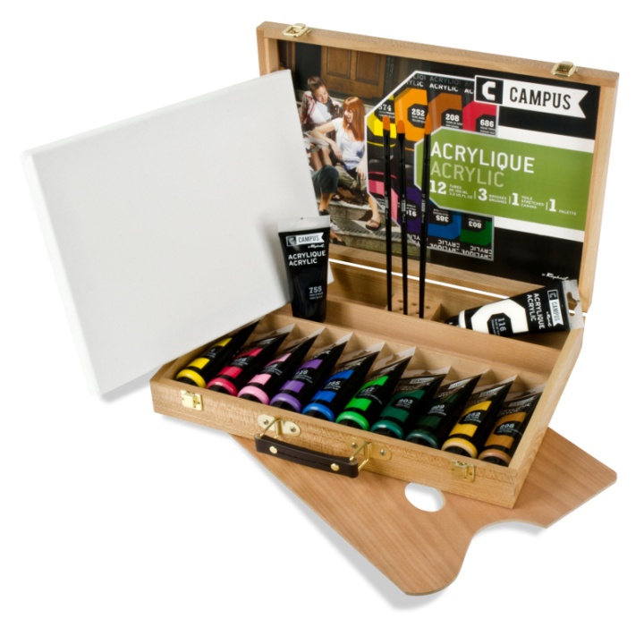 Campus Wood Case Acrylic Color 12x100 ml Tubes i gruppen Kunstnerartikler / Kunstnerfarver / Akrylmaling hos Pen Store (108326)