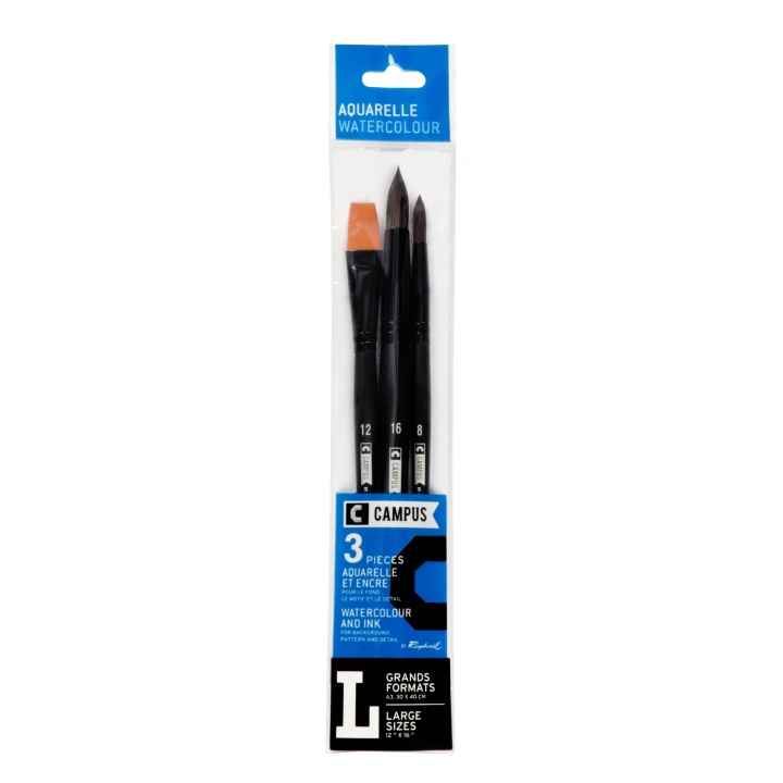 Campus Watercolour Brush 3-sæt L i gruppen Kunstnerartikler / Pensler / Syntetiske pensler hos Pen Store (108378)