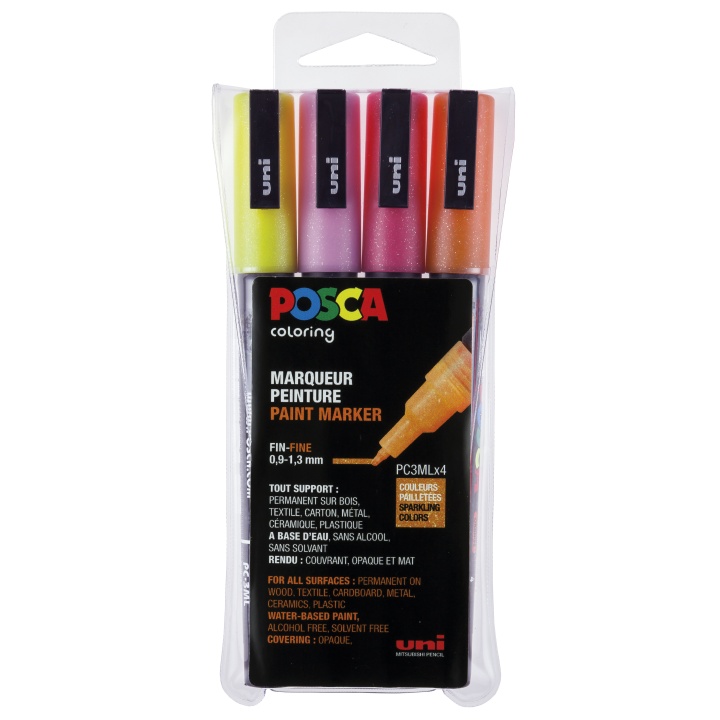 Posca PC-3M Glitter Red tones 4-sæt i gruppen Penne / Kunstnerpenne / Illustrationmarkers hos Pen Store (110416)