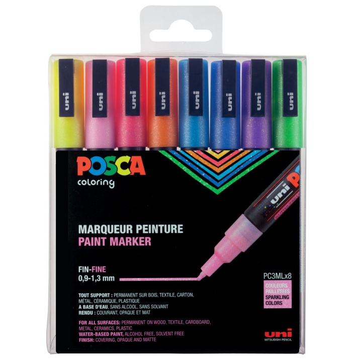 Posca PC-3M Sparkling tones 8-sæt i gruppen Penne / Kunstnerpenne / Illustrationmarkers hos Pen Store (110429)