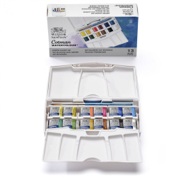 Cotman Water Colors Pocket Plus 12 Half Pans i gruppen Kunstnerartikler / Kunstnerfarver / Akvarelmaling hos Pen Store (107240)