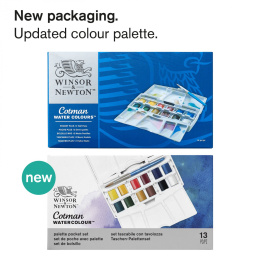 Cotman Water Colors Pocket Plus 12 Half Pans i gruppen Kunstnerartikler / Kunstnerfarver / Akvarelmaling hos Pen Store (107240)