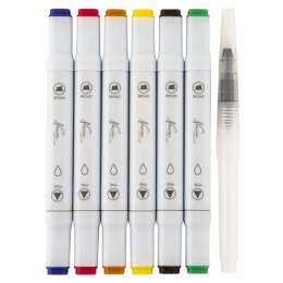 Akvarelmarker Dual 6-sæt Basic + vandpensel i gruppen Penne / Kunstnerpenne / Akvarelblyanter hos Pen Store (129352)